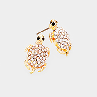 Crystal Rhinestone Paved Turtle Stud Earrings