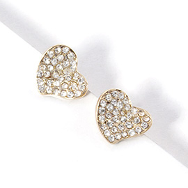 Crystal Rhinestone Paved Heart Stud Earrings