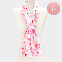 6PCS - Silk Feel Satin Striped Heart Pattern Print  Scarf