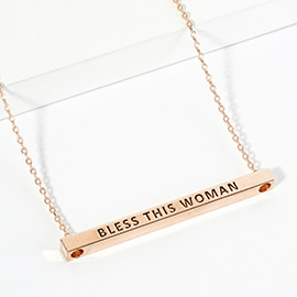 Rose Gold Dipped BLESS THIS WOMAN Message Metal Bar Pendant Necklace