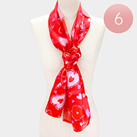 6PCS - Silk Feel Satin Striped Heart Pattern Print  Scarf