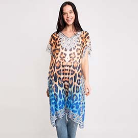 Mixed Leopard Print Long Poncho