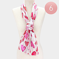 6PCS - Silk Feel Striped Heart Pattern Scarf