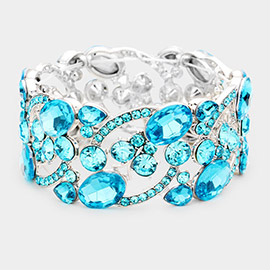 Glass Crystal Oval Butterfly Stretch Evening Bracelet