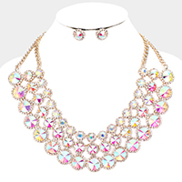 Crystal Pave Trim Round Evening Necklace