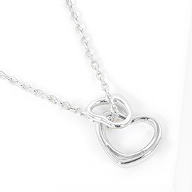 White Gold Dipped Double Heart Pendant Necklace