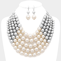 Chunky Multi Strand Pearl Bib Necklace