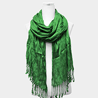 Solid Crinkle Tassel Scarf