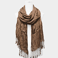 Solid Crinkle Tassel Scarf