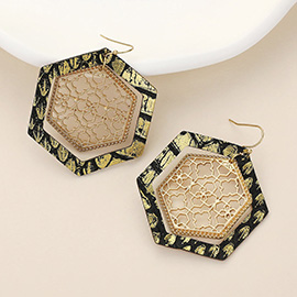 Faux Leather Moroccan Filigree Dangle Earrings