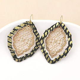 Faux Leather Moroccan Filigree Dangle Earrings