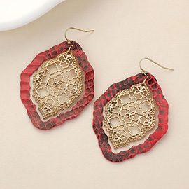 Faux Leather Moroccan Filigree Dangle Earrings