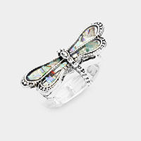 Abalone Dragonfly Antique Metal Stretch Ring