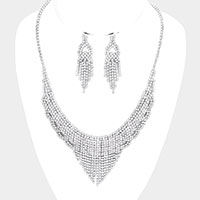 Crystal Rhinestone Accent Fringe  Necklace