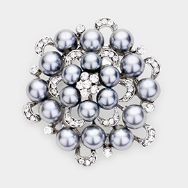 Pearl Crystal Flower Pin Brooch