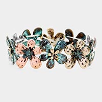 Textured Metal Floral  Stretch Bracelet 