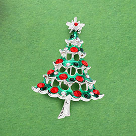 Christmas Tree Rhinestone Pin Brooch