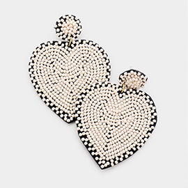 Seed Bead Heart Dangle Earrings