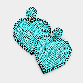 Seed Bead Heart Dangle Earrings