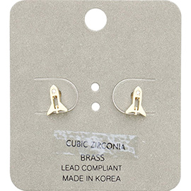 Brass Metal CZ Stone Pointed Rocket Stud Earrings