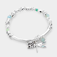 Dragonfly Charm Multi Bead Stretch Bracelet