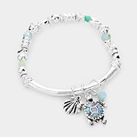 Turtle Charm Multi Bead Stretch Bracelet