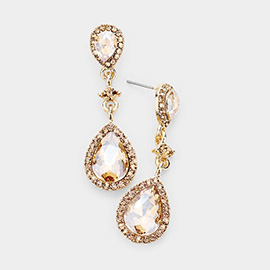 Double Teardrop Stone Accented Dangle Evening Earrings