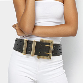 Faux Leather Antique Bold Metal Buckle Belt