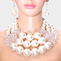 Triple Layered Chunky Pearl Necklace