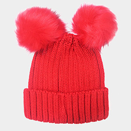 Double Pom Pom Knit Beanie Hat