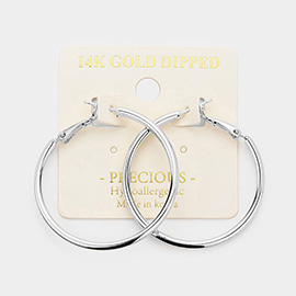 14K White Gold Dipped 1.5 Inch Hypoallergenic Hoop Earrings