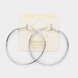 14K White Gold Dipped 1.8 Inch Hypoallergenic Hoop Earrings