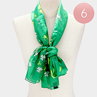 6PCS - Silk Feel Satin Striped Clover Print scarf