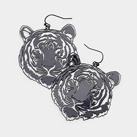 Brass Metal Cut Out Tiger Dangle Earrings