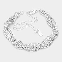 Braid Rhinestone Pave Evening Bracelet