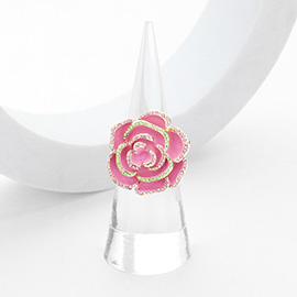 Rhinestone Embellished Enamel Rose Flower Stretch Ring