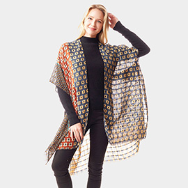 Colorful Geometric Printed Ruana Poncho