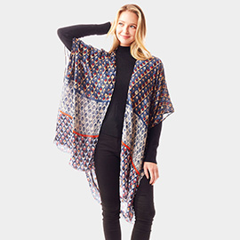 Geometric Border Printed Gold Foil Accented Ruana Poncho