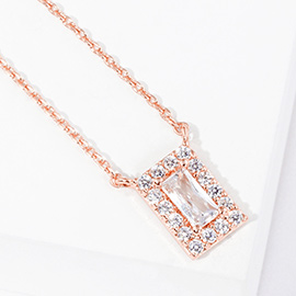 Rose Gold Dipped CZ Rectangle Pendant Necklace