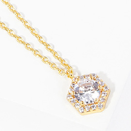 Gold Dipped CZ Hexagon Pendant Necklace