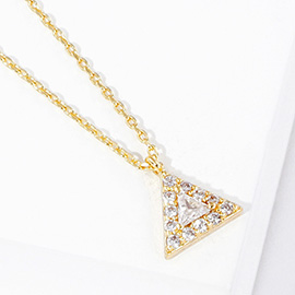 Gold Dipped CZ Triangle Pendant Necklace