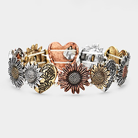 Metal Sunflower Heart Stretch Bracelet