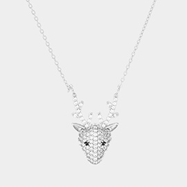 White Gold Dipped CZ Rudolph Pendant Necklace