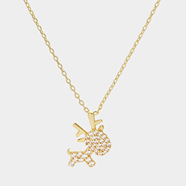 Gold Dipped CZ Reindeer Pendant Necklace