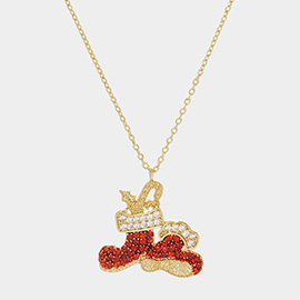 Gold Dipped CZ Christmas Socks Pendant Necklace