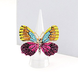 Rhinestone Embellished Metal Butterfly Stretch Ring