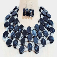 Marbled Oval Bead Cluster Statement Necklace