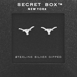 Secret Box _ Sterling Silver Dipped Metal Steer Head Stud Earrings