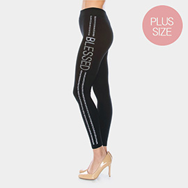 Side Crystal Pave Stripe BLESSED Detail Leggings