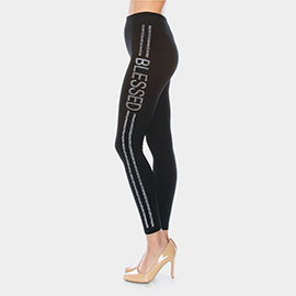 Side Crystal Pave Stripe BLESSED Detail Leggings